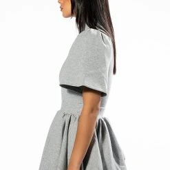 NAME OF THE GAME SHORT SLEEVE ZIPPERED MINI DRESS -helmut shop name of the game short sleeve zippered mini dress grey 5 5