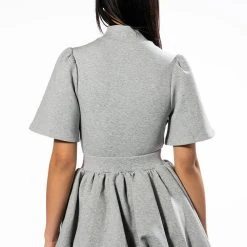 NAME OF THE GAME SHORT SLEEVE ZIPPERED MINI DRESS -helmut shop name of the game short sleeve zippered mini dress grey 6 6