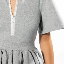 NAME OF THE GAME SHORT SLEEVE ZIPPERED MINI DRESS -helmut shop name of the game short sleeve zippered mini dress grey 7 7