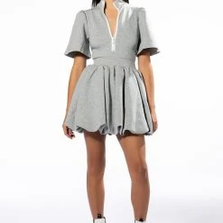 NAME OF THE GAME SHORT SLEEVE ZIPPERED MINI DRESS -helmut shop name of the game short sleeve zippered mini dress grey 8 8