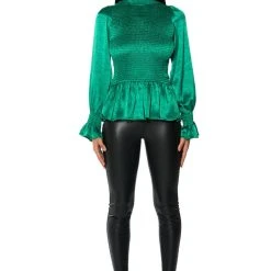 NAOMIE SATIN FULL LENGTH BLOUSE -helmut shop naomie satin full length blouse green 3 3