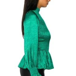 NAOMIE SATIN FULL LENGTH BLOUSE -helmut shop naomie satin full length blouse green 4 4