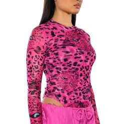 NATURE CALLING CHEETAH PRINT LONG SLEEVE BODYSUIT -helmut shop nature calling cheetah print long sleeve bodysuit pink multi 2 2