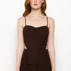 NBD CROPPED BUSTIER TANK -helmut shop nbd cropped bustier tank brown 3 3