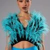 NENA FEATHER AND RHINESTONE DETAILED CROP TOP -helmut shop nena feather and rhinestone detailed crop top light blue 1 1