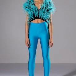 NENA FEATHER AND RHINESTONE DETAILED CROP TOP -helmut shop nena feather and rhinestone detailed crop top light blue 2 2