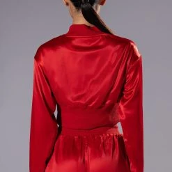 NEVER BORING SATIN SNAP FRONT PULLOVER -helmut shop never boring satin snap front pullover rust 5 5