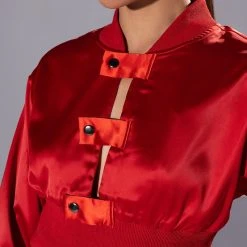 NEVER BORING SATIN SNAP FRONT PULLOVER -helmut shop never boring satin snap front pullover rust 6 6