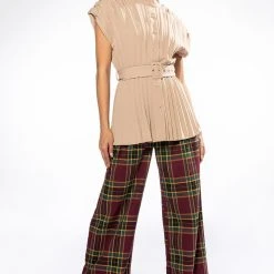 NEW ME PLEATED BUTTON DOWN BLOUSE -helmut shop new me pleated button down blouse beige 2 2