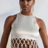 NEXT STOP CANNES BEADED TRIM SLEEVELESS SATIN BLOUSE -helmut shop next stop cannes beaded trim sleeveless satin blouse beige 1 1