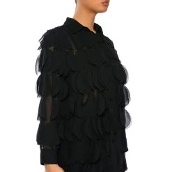 NEXT TIME TEXTURED BUTTON DOWN BLOUSE -helmut shop next time textured button down blouse black 2 2
