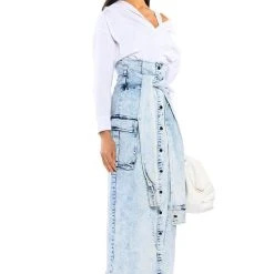 NEXT UP BLEACHED DENIM MAXI SKIRT -helmut shop next up bleached denim maxi skirt light blue denim 3 3