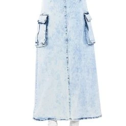 NEXT UP BLEACHED DENIM MAXI SKIRT -helmut shop next up bleached denim maxi skirt light blue denim 7 7
