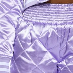 NO CAP QUILTED SATIN DOLPHIN SHORTS IN LILAC -helmut shop no cap quilted satin dolphin shorts in lilac light purple 12 12