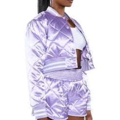NO CAP QUILTED SATIN DOLPHIN SHORTS IN LILAC -helmut shop no cap quilted satin dolphin shorts in lilac light purple 6 6