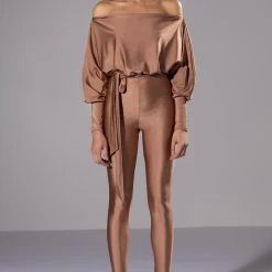 STAR STRETCH TIE FRONT JUMPSUIT -helmut shop no concerns tie front jumpsuit taupe 2 2