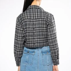 NO FRONTING CROPPED TWIST FRONT PLAID TOP -helmut shop no fronting cropped plaid top black 5 5
