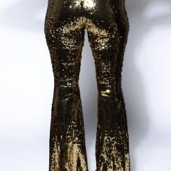 NO RISK NO FUN SEQUIN FLARE PANT -helmut shop no risk no fun sequin flare pant gold 6 6