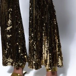 NO RISK NO FUN SEQUIN FLARE PANT -helmut shop no risk no fun sequin flare pant gold 7 7