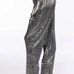 NOEL PLEATED METALLIC PALAZZO PANT -helmut shop noel pleated metallic palazzo pant silver 4 4