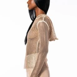 NORTH STAR RHINESTONE MESH HOODED TOP -helmut shop north star rhinestone mesh hooded top beige 4 4