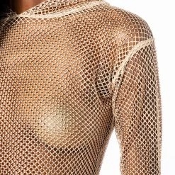 NORTH STAR RHINESTONE MESH HOODED TOP -helmut shop north star rhinestone mesh hooded top beige 6 6