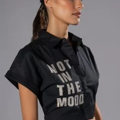 NOT IN THE MOOD CROPPED BUTTON DOWN BLOUSE -helmut shop not in the mood cropped button down blouse black 2 2 c1