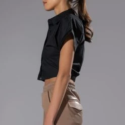 NOT IN THE MOOD CROPPED BUTTON DOWN BLOUSE -helmut shop not in the mood cropped button down blouse black 5 5 c1