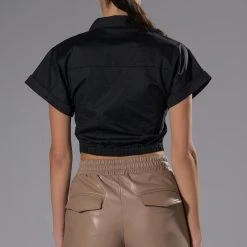 NOT IN THE MOOD CROPPED BUTTON DOWN BLOUSE -helmut shop not in the mood cropped button down blouse black 7 7 c1