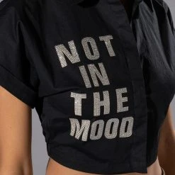 NOT IN THE MOOD CROPPED BUTTON DOWN BLOUSE -helmut shop not in the mood cropped button down blouse black 8 8 c1