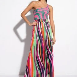 NOT THAT DEEP ONE SHOULDER MESH BODYSUIT -helmut shop not that deep one shoulder mesh bodysuit pink multi 2 2