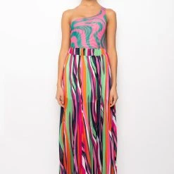 NOT THAT DEEP ONE SHOULDER MESH BODYSUIT -helmut shop not that deep one shoulder mesh bodysuit pink multi 8 8