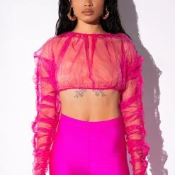 OLD ENGLISH ORGANZA MICRO BLOUSE -helmut shop old english organza micro blouse pink 3 3