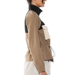 OLLIE OLIVE LONG SLEEVE WAIST SCRUNCHED BLOUSE -helmut shop ollie olive long sleeve waist scrunched blouse beige multi 4 4