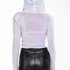 ON MY GRIND LONG SLEEVE HOODED RHINESTONE TWO PIECE SET -helmut shop on my grind long sleeve hooded rhinestone two piece set white 7 7