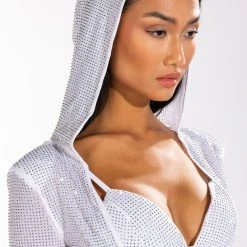 ON MY GRIND LONG SLEEVE HOODED RHINESTONE TWO PIECE SET -helmut shop on my grind long sleeve hooded rhinestone two piece set white 8 8