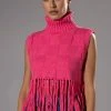 ON PURPOSE SLEEVELESS TURTLENECK FRINGE SWEATER IN PINK -helmut shop on purpose sleeveless turtleneck fringe sweater in pink pink 1 1