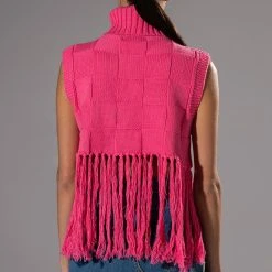 ON PURPOSE SLEEVELESS TURTLENECK FRINGE SWEATER IN PINK -helmut shop on purpose sleeveless turtleneck fringe sweater in pink pink 4 4