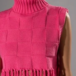 ON PURPOSE SLEEVELESS TURTLENECK FRINGE SWEATER IN PINK -helmut shop on purpose sleeveless turtleneck fringe sweater in pink pink 5 5