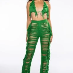 ON THE BORDER KNIT BRALETTE AND PANTS SET -helmut shop on the border knit bralette and pants set green 13 13