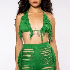 ON THE BORDER KNIT BRALETTE AND PANTS SET -helmut shop on the border knit bralette and pants set green 5 5