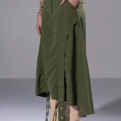 ON THE GO CINCHED OLIVE MIDI SKIRT 13 ON THE GO CINCHED OLIVE MIDI SKIRT -helmut shop on the go cinched olive midi skirt olive 3 3