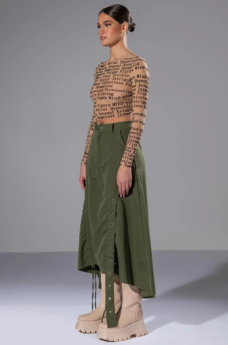 ON THE GO CINCHED OLIVE MIDI SKIRT 7 ON THE GO CINCHED OLIVE MIDI SKIRT - Image 5