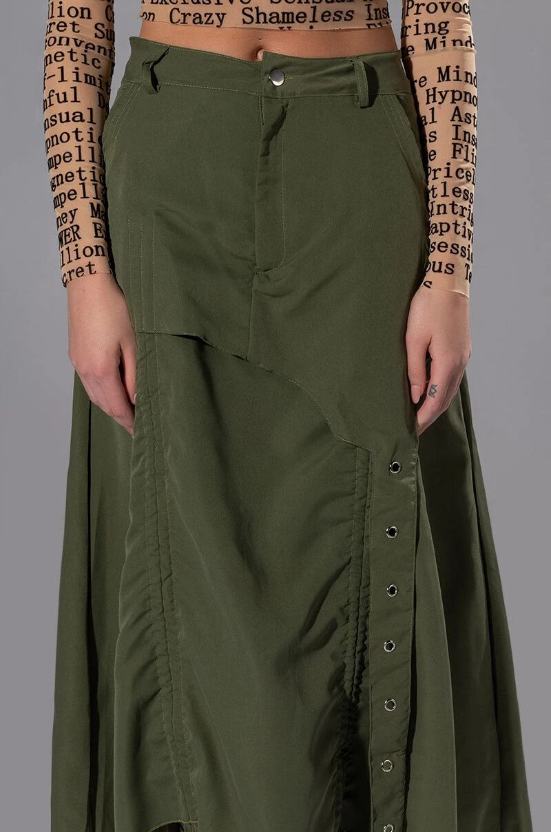 ON THE GO CINCHED OLIVE MIDI SKIRT 11 ON THE GO CINCHED OLIVE MIDI SKIRT - Image 9