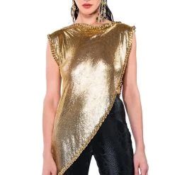 ON THE ROCKS SHORT SLEEVE ASYMMETRICAL CHAINMAIL BLOUSE -helmut shop on the rocks short sleeve asymmetrical chainmail blouse gold 4 4 c1 c1 c1