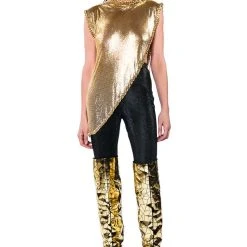 ON THE ROCKS SHORT SLEEVE ASYMMETRICAL CHAINMAIL BLOUSE -helmut shop on the rocks short sleeve asymmetrical chainmail blouse gold 6 6 c1 c1 c1