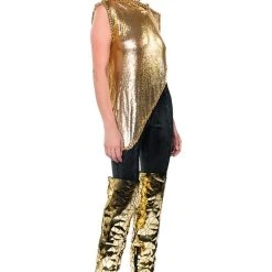 ON THE ROCKS SHORT SLEEVE ASYMMETRICAL CHAINMAIL BLOUSE -helmut shop on the rocks short sleeve asymmetrical chainmail blouse gold 8 8 c1 c1