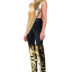 ON THE ROCKS SHORT SLEEVE ASYMMETRICAL CHAINMAIL BLOUSE -helmut shop on the rocks short sleeve asymmetrical chainmail blouse gold 9 9 c1 c1