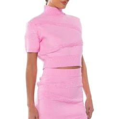 ON WEDNESDAYS COZY KNIT SHORT SLEEVE TOP -helmut shop on wednesdays cozy knit short sleeve top light pink 2 2 c1