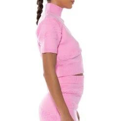 ON WEDNESDAYS COZY KNIT SHORT SLEEVE TOP -helmut shop on wednesdays cozy knit short sleeve top light pink 6 6 c1